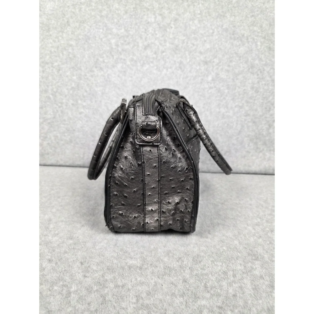 London‎ Fog Bag Womens Small Black Ostrich Embossed Satchel Handbag Purse